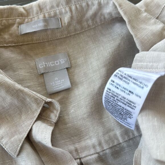 Chico’s No Iron Classic Linen 3/4 Sleeve Natural Beige Button-Up Shirt Size XL20 - Picture 7 of 15